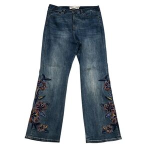 Soft Surroundings Blue Flare Jeans with Floral Embroidery